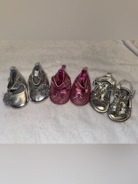 Rising Star Silver & Glitter Pink Baby Shoe Trio size 1